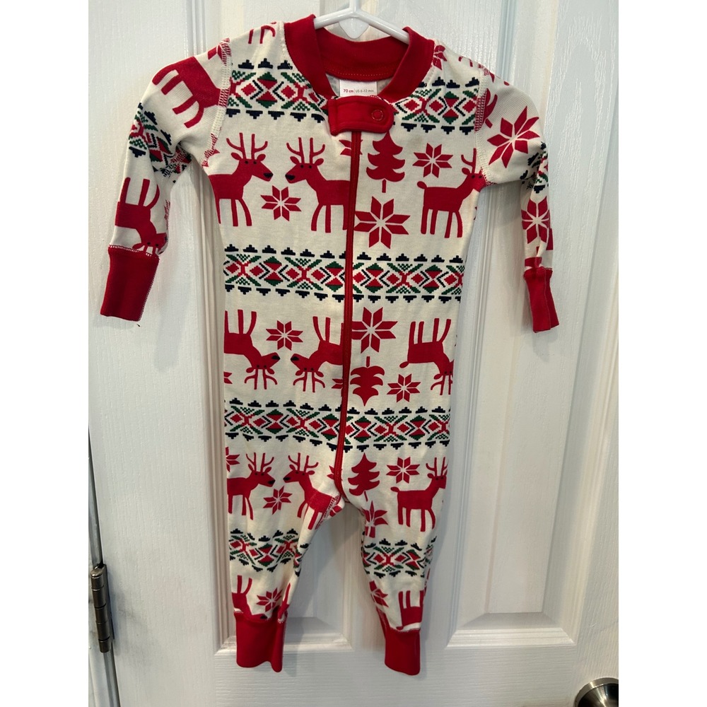 Hanna Andersson Sleeper Red Reindeer Fair Isle Organic Cotton Holiday Pajamasβ